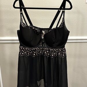 Layne Bryant Size 44DDD Black and Pink Leopard Sheer Women's Teddy Lingerie